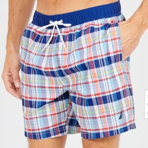 Nautica Men's madras Multicolor Plaid Swim Trunks 2XL bathing suit
